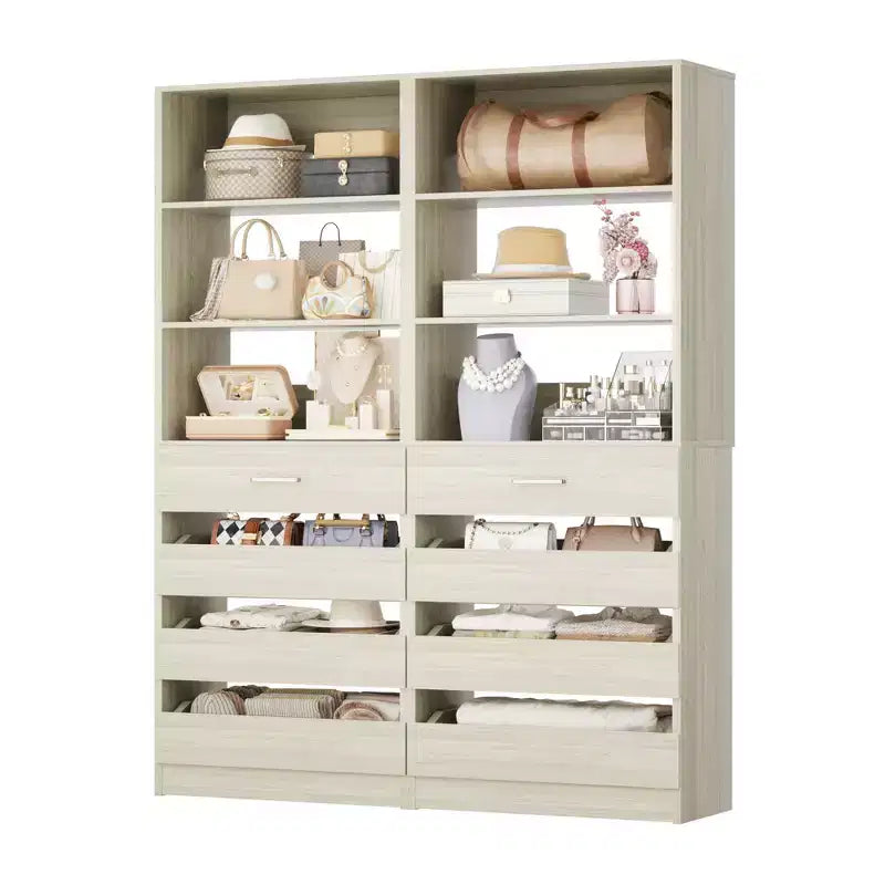 Système de rangement avec 4 tiroirs en bois et étagères réglables