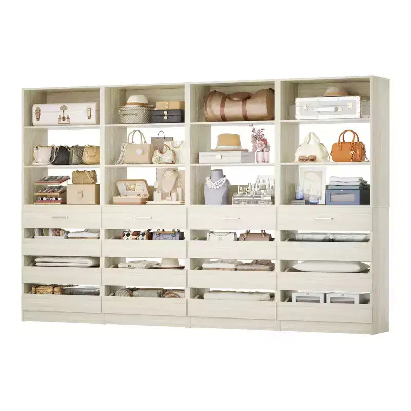 Système de rangement avec 4 tiroirs en bois et étagères réglables