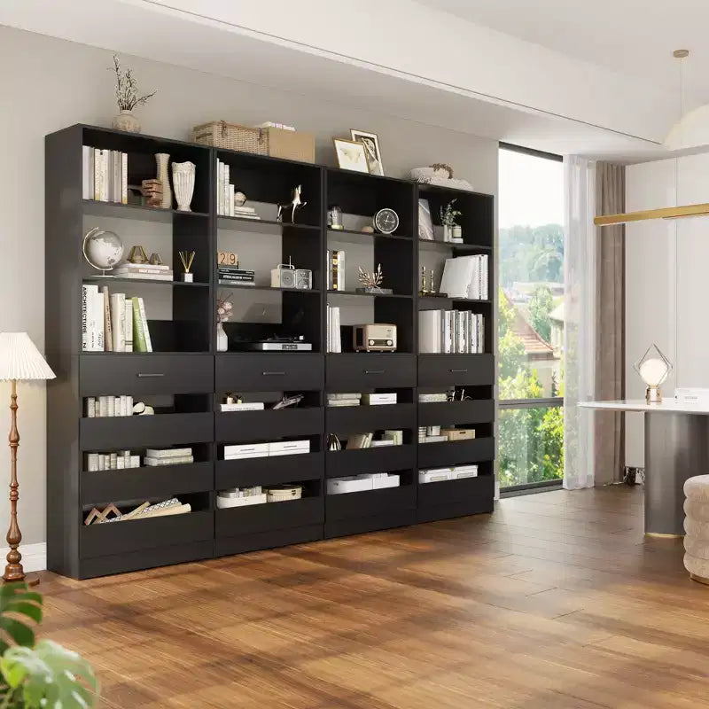 Système de rangement avec 4 tiroirs en bois et étagères réglables