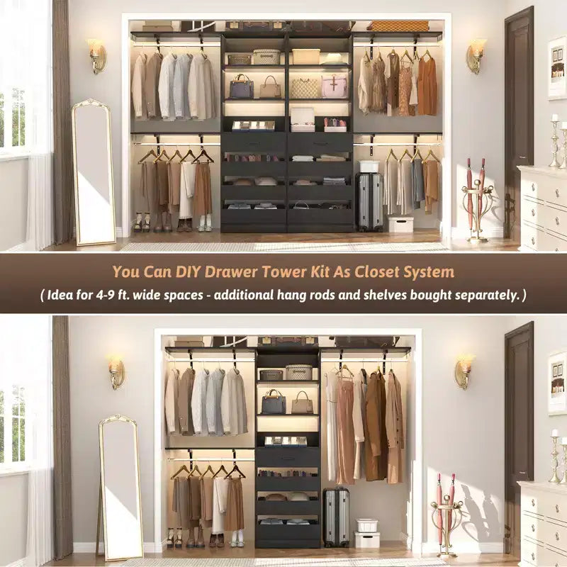 Système de rangement avec 4 tiroirs en bois et étagères réglables
