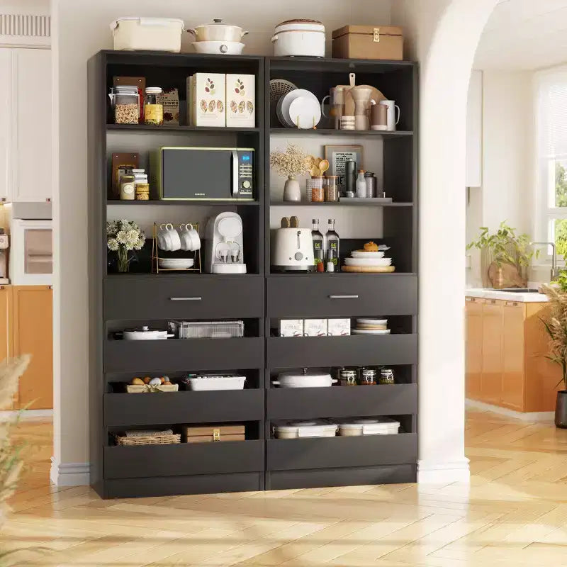 Système de rangement avec 4 tiroirs en bois et étagères réglables