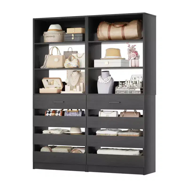Système de rangement avec 4 tiroirs en bois et étagères réglables
