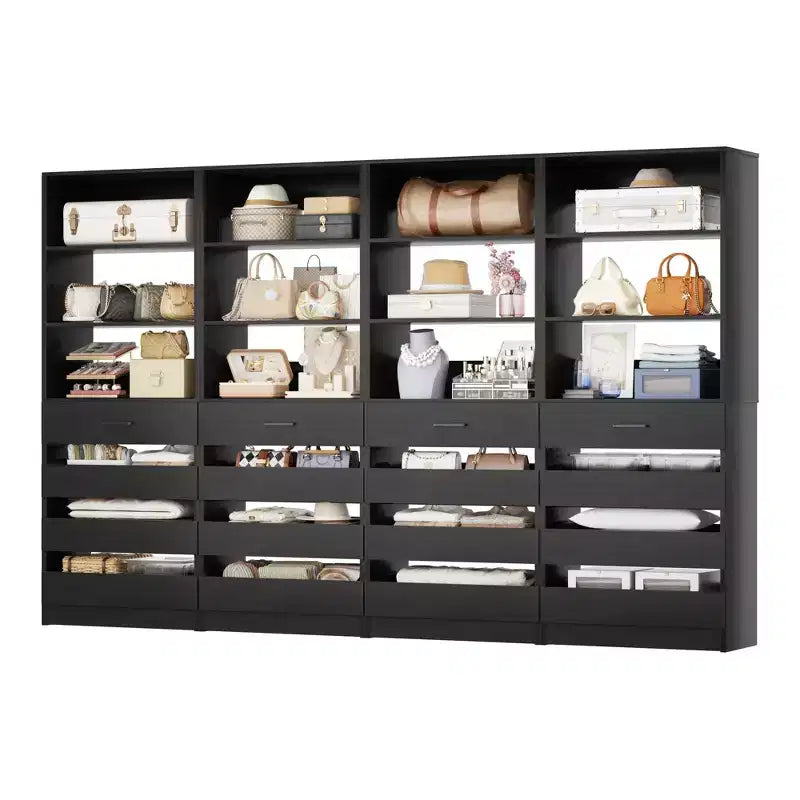 Système de rangement avec 4 tiroirs en bois et étagères réglables