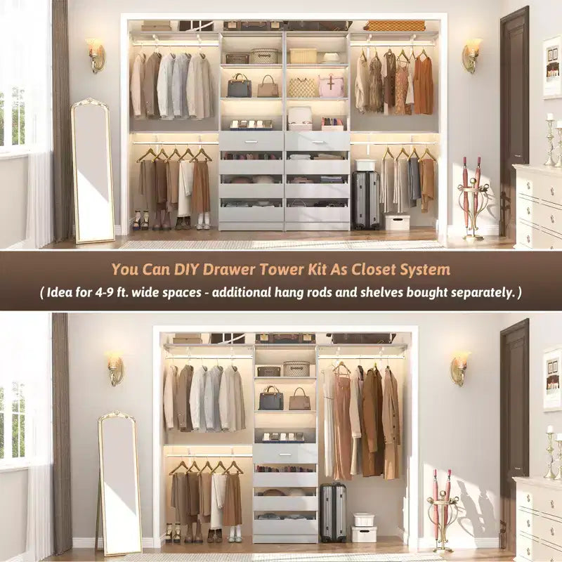 Système de rangement avec 4 tiroirs en bois et étagères réglables