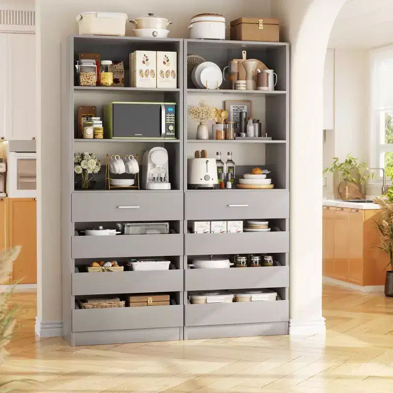 Système de rangement avec 4 tiroirs en bois et étagères réglables