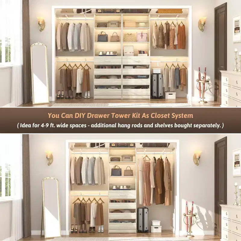 Système de rangement avec 4 tiroirs en bois et étagères réglables