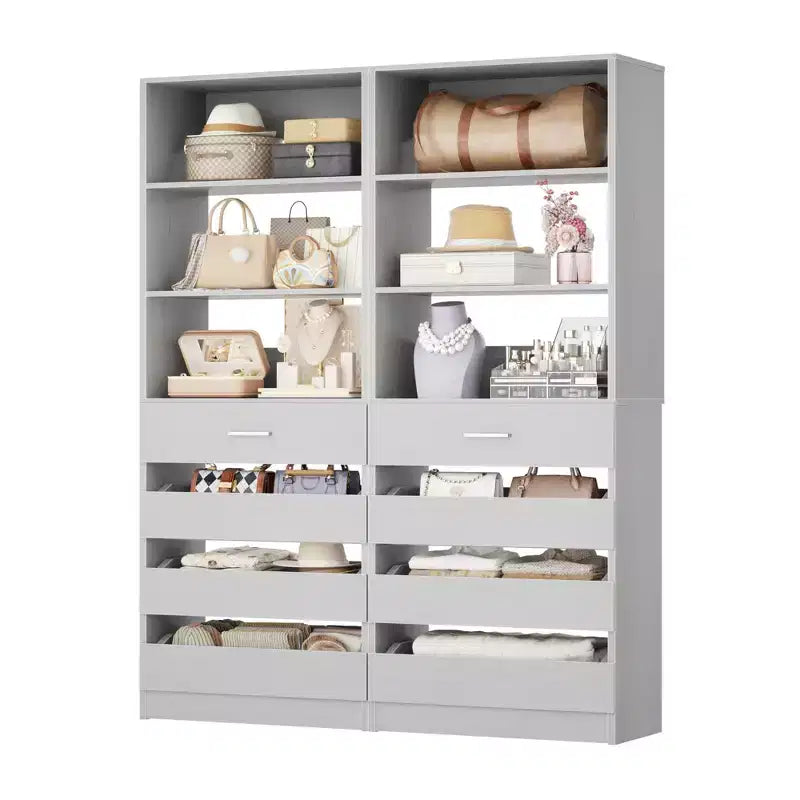 Système de rangement avec 4 tiroirs en bois et étagères réglables