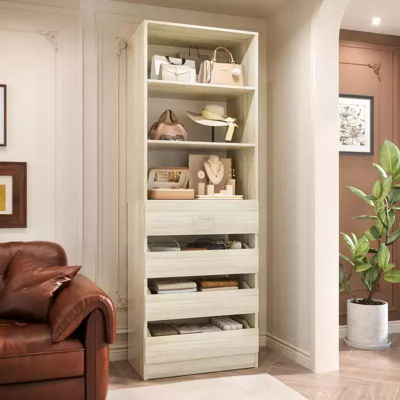 Besiost Closet System with 4 Wood Drawers and Adjustable Shelves