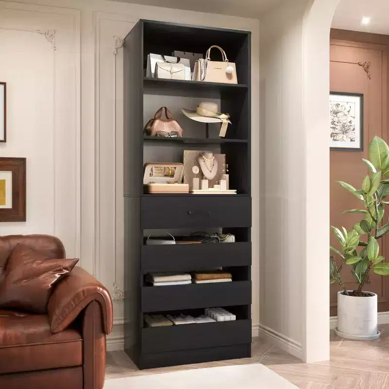 Système de rangement avec 4 tiroirs en bois et étagères réglables