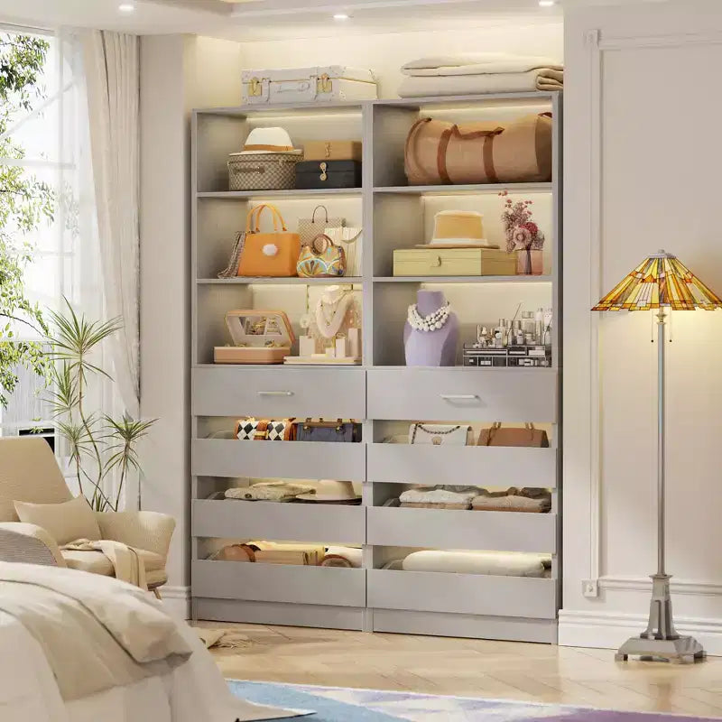 Système de rangement avec 4 tiroirs en bois et étagères réglables