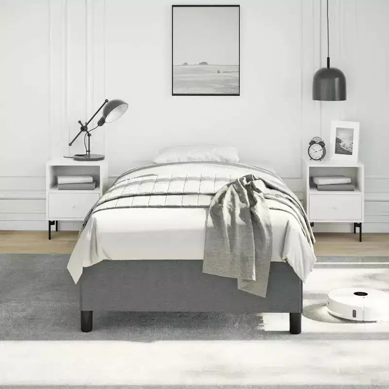 Cadre de lit Gris foncé Polyester, Contreplaqué, Bois d'ingénierie Lit jumeau XL