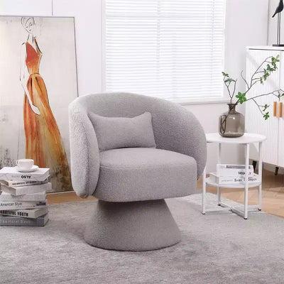 Modern Swivel Accent Chair, Upholstered Couch Chair with Backrest and Lumbar Pillow, Comfy Single Sofa Barrel Chair for Living Room or Reading Room