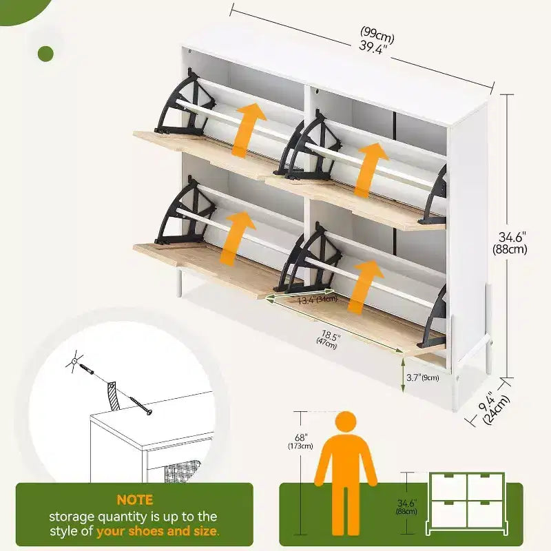 Meuble à chaussures en rotin avec 4 tiroirs basculants, étagères réglables, jusqu'à 20 paires, rangement autoportant pour entrée, 100 cm de largeur, Slim