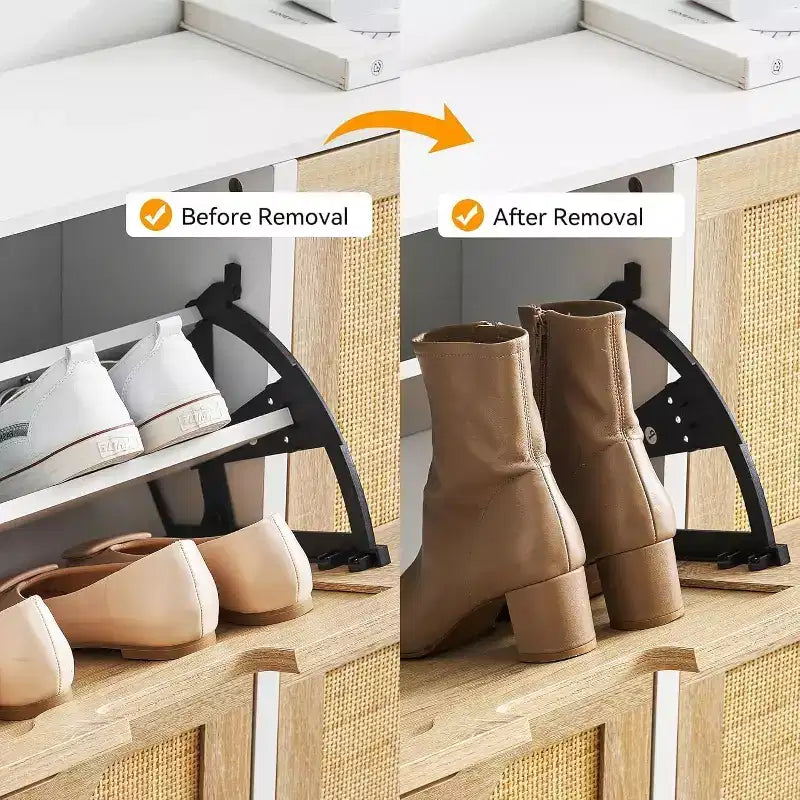 Meuble à chaussures en rotin avec 4 tiroirs basculants, étagères réglables, jusqu'à 20 paires, rangement autoportant pour entrée, 100 cm de largeur, Slim