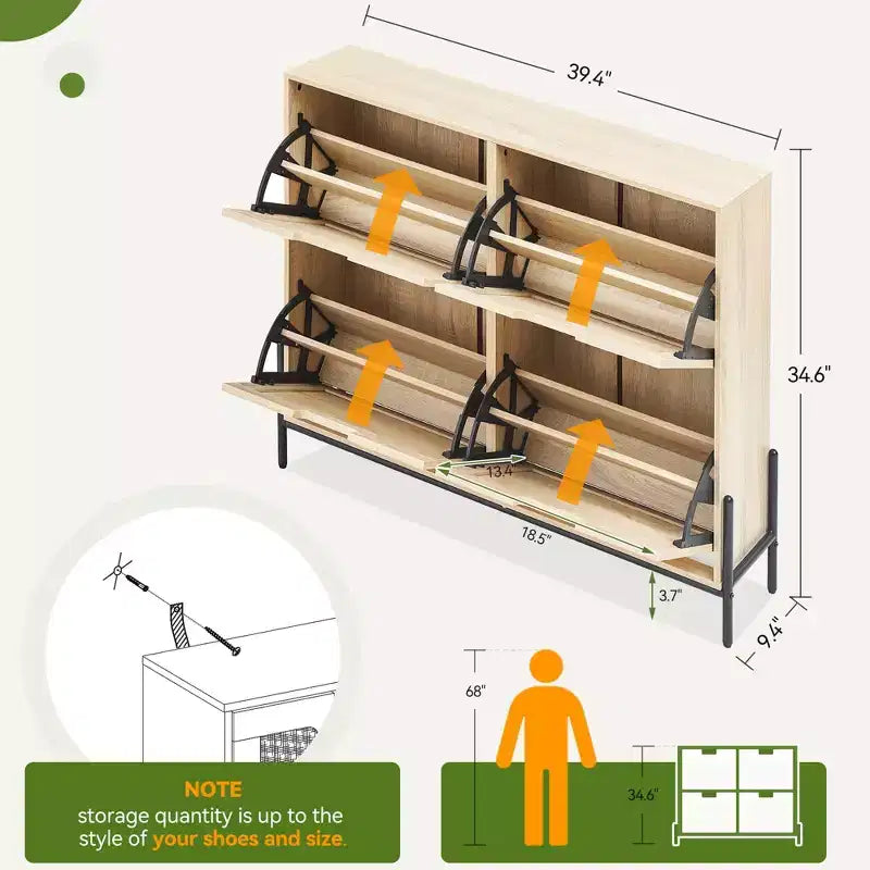 Meuble à chaussures en rotin avec 4 tiroirs basculants, étagères réglables, jusqu'à 20 paires, rangement autoportant pour entrée, 100 cm de largeur, Slim