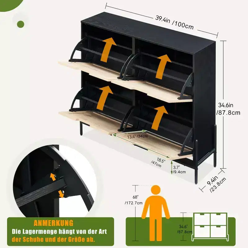 Meuble à chaussures en rotin avec 4 tiroirs basculants, étagères réglables, jusqu'à 20 paires, rangement autoportant pour entrée, 100 cm de largeur, Slim