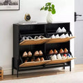 COZONY Rattan Shoe Cabinet Organizer with 4 Flip-Drawer Doors, Adjustable Shelves, Up to 20 Pairs, Freestanding Entryway Storage, 39.4 Slim