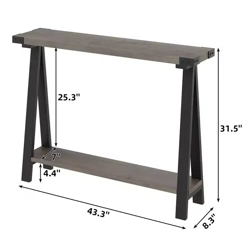 Console de ferme, table d'entrée de 110 cm avec rangement, table de canapé à 2 niveaux avec cadre en métal et MDF, derrière le canapé