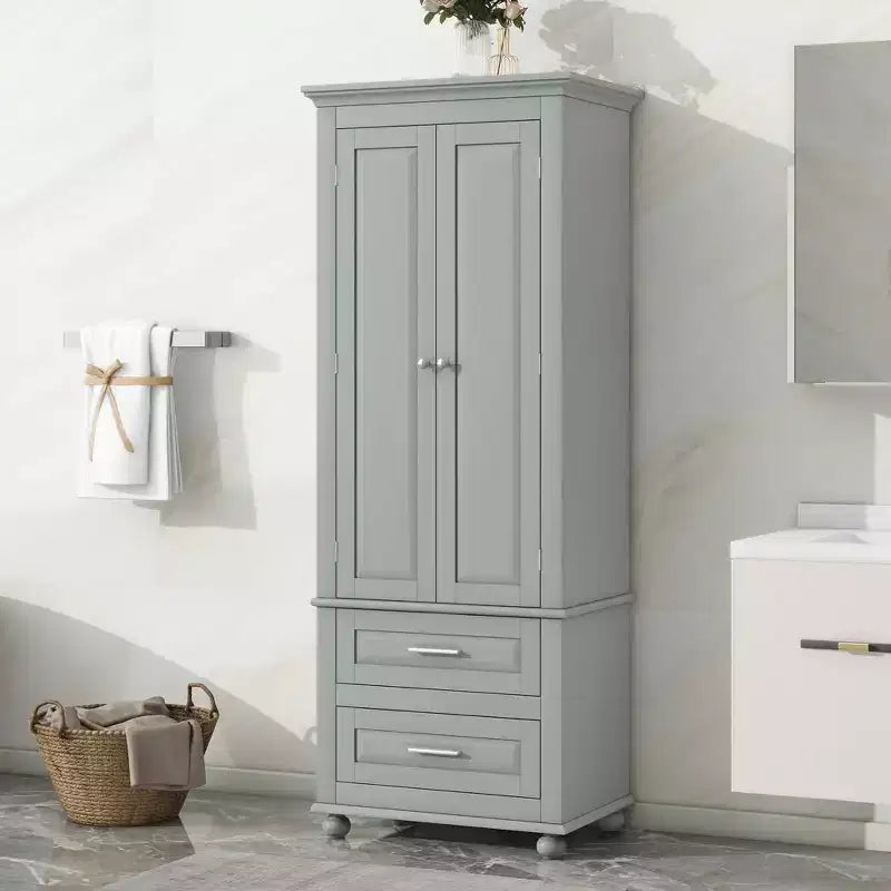 MAYEERTY Grey Tall Storage Cabinet 2 Drawers