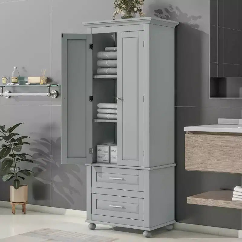 Meuble de rangement haut gris 2 tiroirs