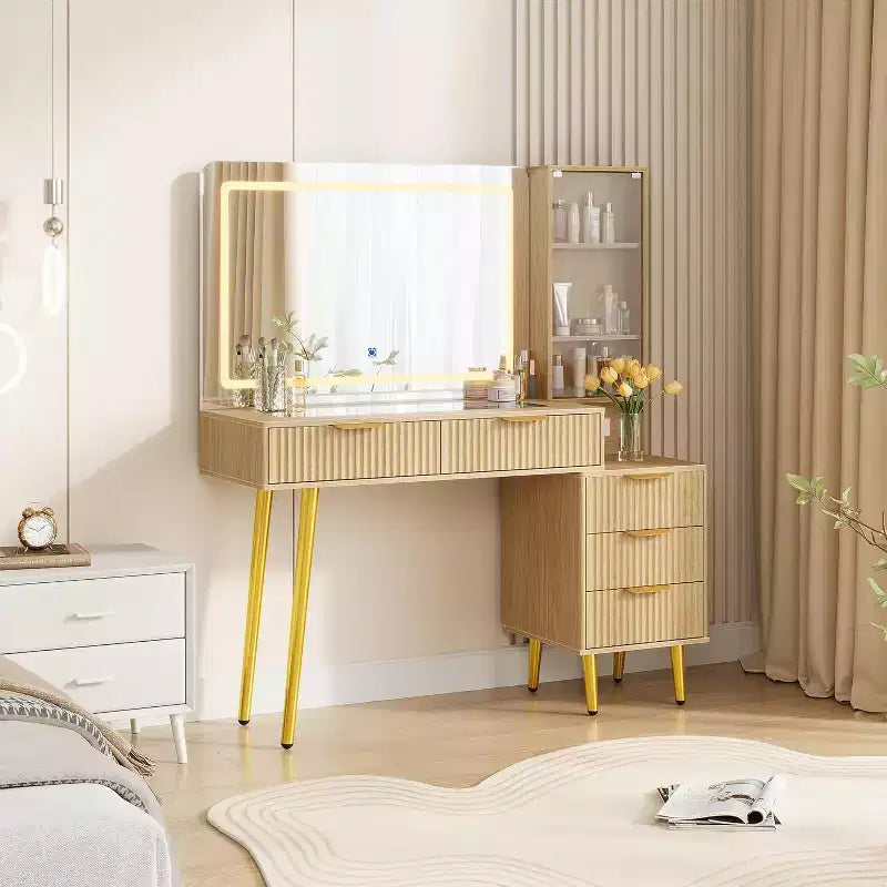 Coiffeuse à 5 tiroirs, table de maquillage avec station de charge USB intégrée
