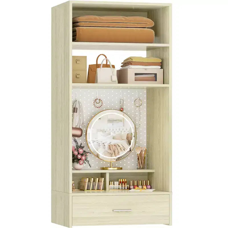 Besiost 25-In Closet Organizer with Vanity Desk, Wall-mounted Makeup Table with Pegboard