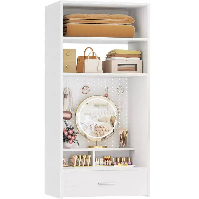 Organisateur de dressing avec coiffeuse, table de maquillage murale avec panneau perforé