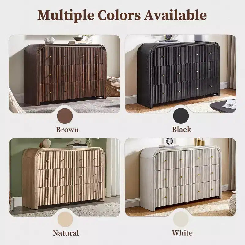Commode moderne à 5 et 6 tiroirs cannelés, organisateur de rangement en bois à profil incurvé pour chambre à coucher, salon, couloir