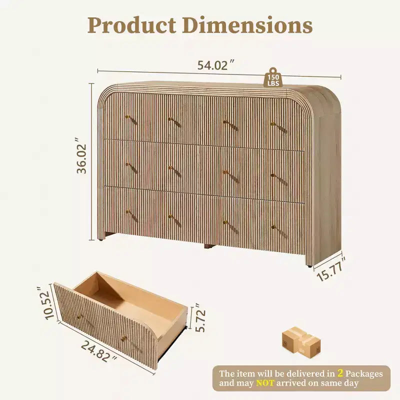 Commode moderne à 5 et 6 tiroirs cannelés, organisateur de rangement en bois à profil incurvé pour chambre à coucher, salon, couloir