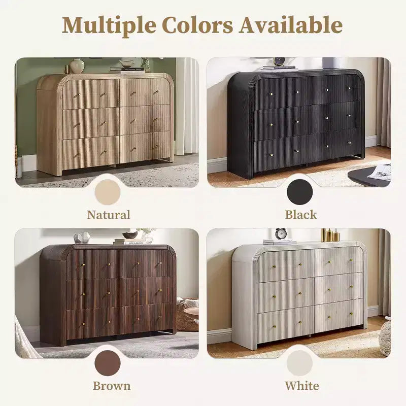 Commode moderne à 5 et 6 tiroirs cannelés, organisateur de rangement en bois à profil incurvé pour chambre à coucher, salon, couloir