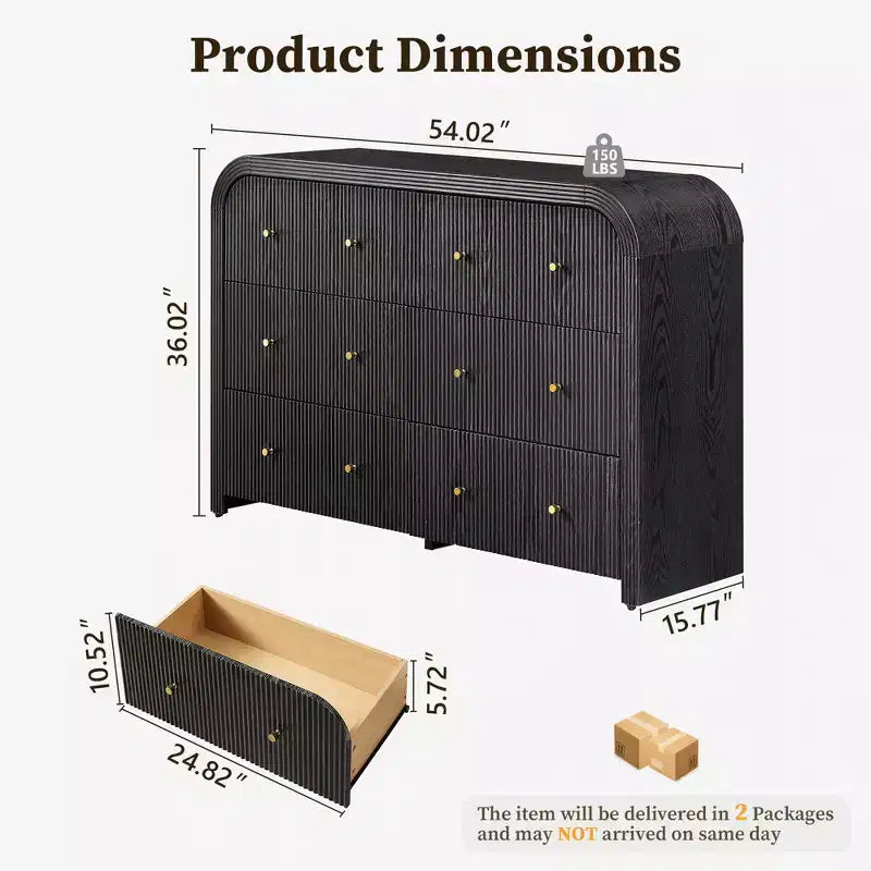 Commode moderne à 5 et 6 tiroirs cannelés, organisateur de rangement en bois à profil incurvé pour chambre à coucher, salon, couloir