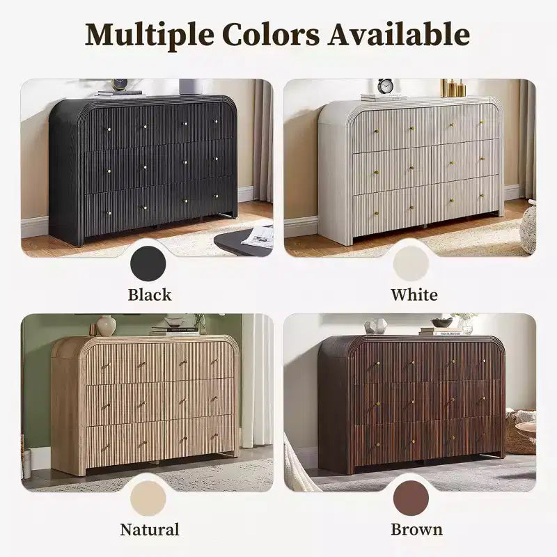 Commode moderne à 5 et 6 tiroirs cannelés, organisateur de rangement en bois à profil incurvé pour chambre à coucher, salon, couloir