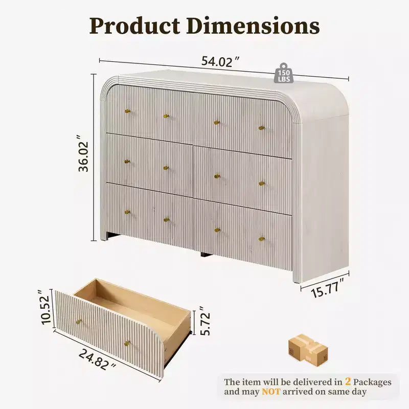 Commode moderne à 5 et 6 tiroirs cannelés, organisateur de rangement en bois à profil incurvé pour chambre à coucher, salon, couloir