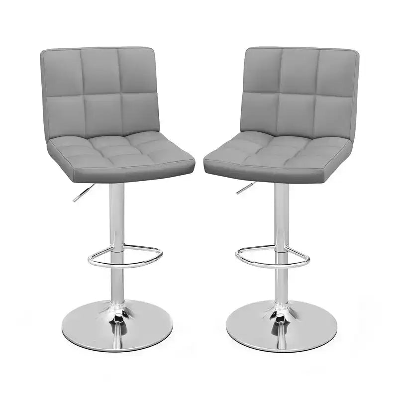 Costway Set of 2 Adjustable Swivel Bar Stool Counter Height Bar Chair PU Leather Grey