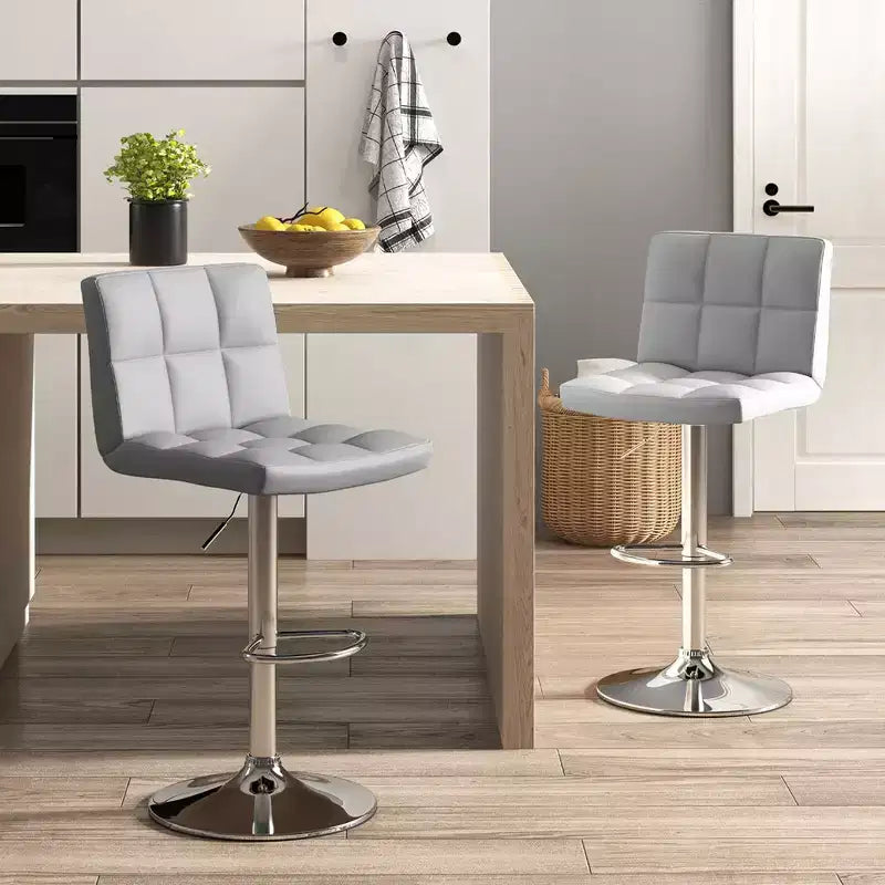 Lot de 2 tabourets de bar pivotants réglables, hauteur comptoir, en cuir PU gris
