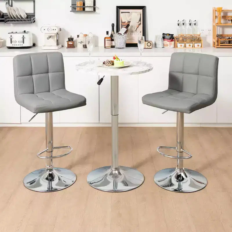 Lot de 2 tabourets de bar pivotants réglables, hauteur comptoir, en cuir PU gris