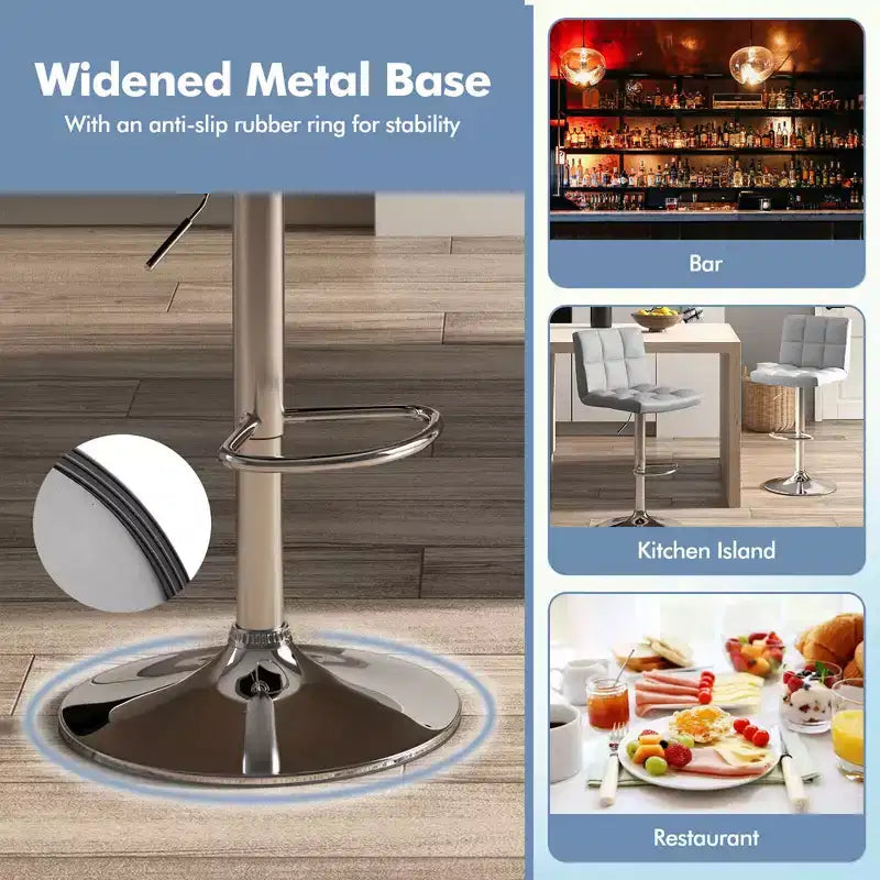 Lot de 2 tabourets de bar pivotants réglables, hauteur comptoir, en cuir PU gris