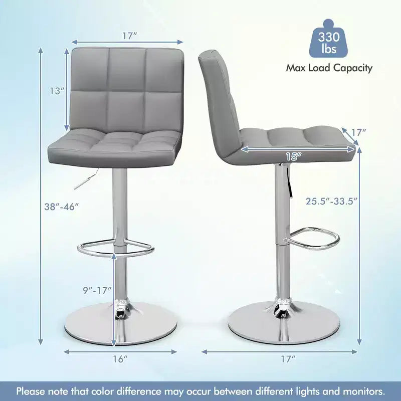 Lot de 2 tabourets de bar pivotants réglables, hauteur comptoir, en cuir PU gris