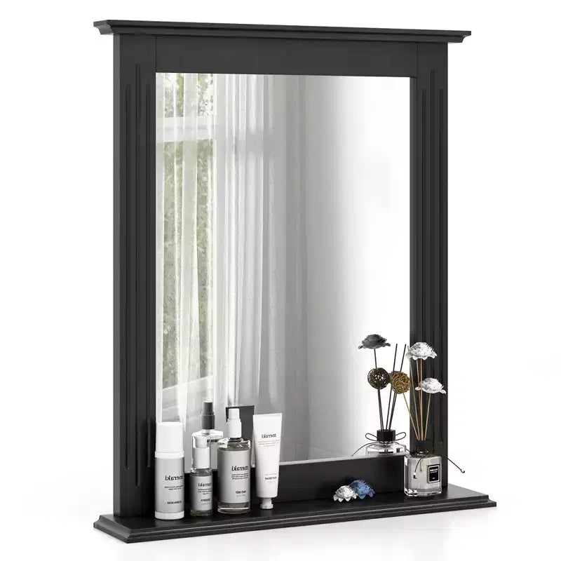Costway Bathroom Wall Mirror with Shelf Rectangle Over Sink Mirror Hanging Vanity Mirror Modern Concise Wall Mounted Mirror Black
