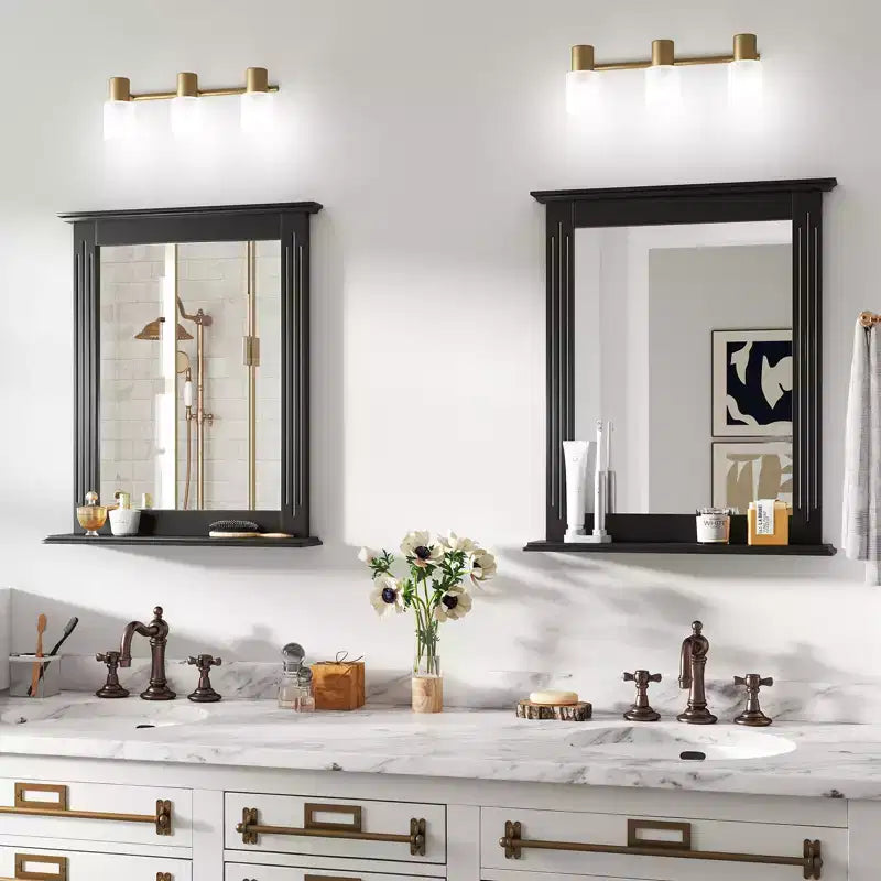 Miroir mural de salle de bain avec étagère, miroir rectangulaire au-dessus du lavabo, miroir de courtoisie à suspendre, miroir mural moderne et concis, noir