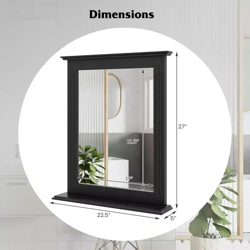 Miroir mural de salle de bain avec étagère, miroir rectangulaire au-dessus du lavabo, miroir de courtoisie à suspendre, miroir mural moderne et concis, noir