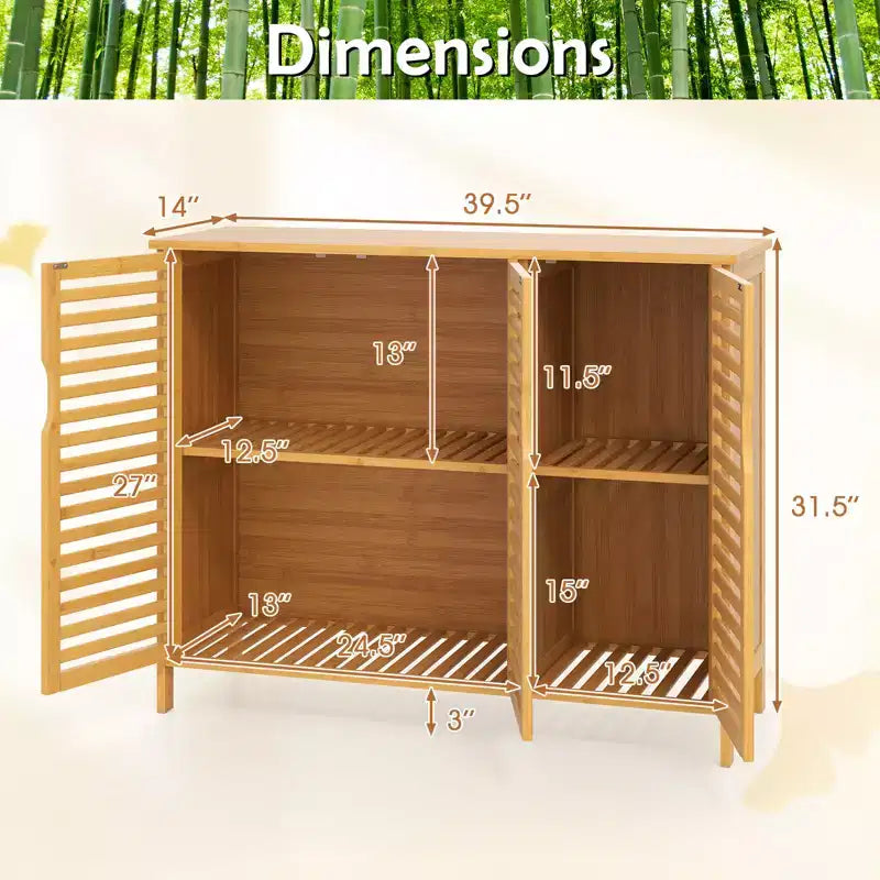 Meuble de Rangement de Salle de Bain en Bambou 3 Portes avec Étagères Naturel