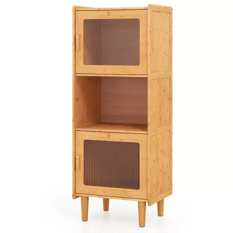 2 meubles de rangement de cuisine étroits en bambou avec compartiment ouvert et rangement