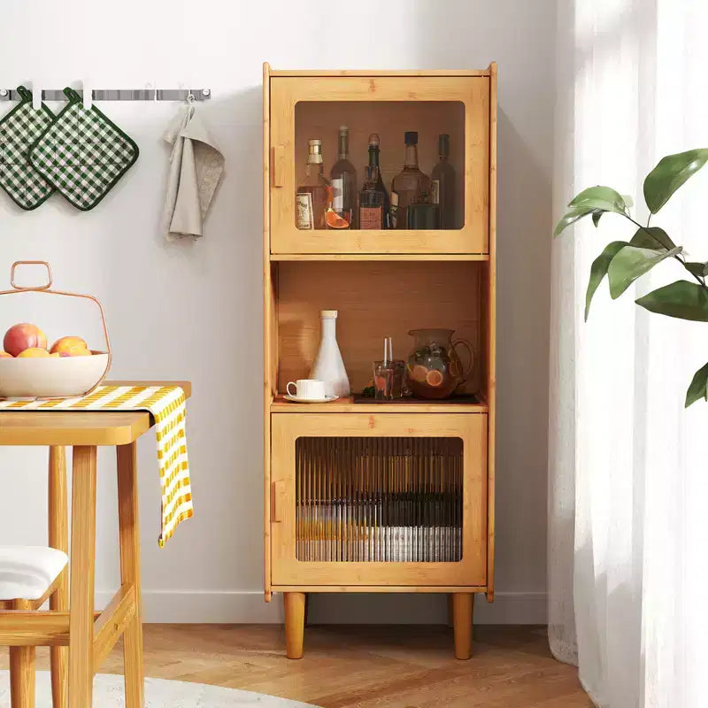 2 meubles de rangement de cuisine étroits en bambou avec compartiment ouvert et rangement