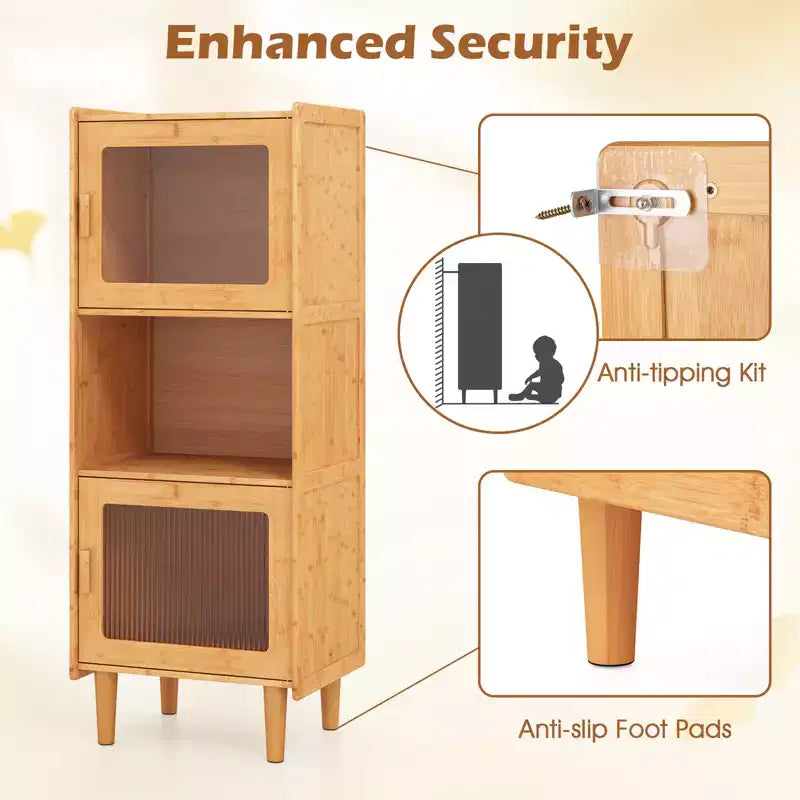 2 meubles de rangement de cuisine étroits en bambou avec compartiment ouvert et rangement