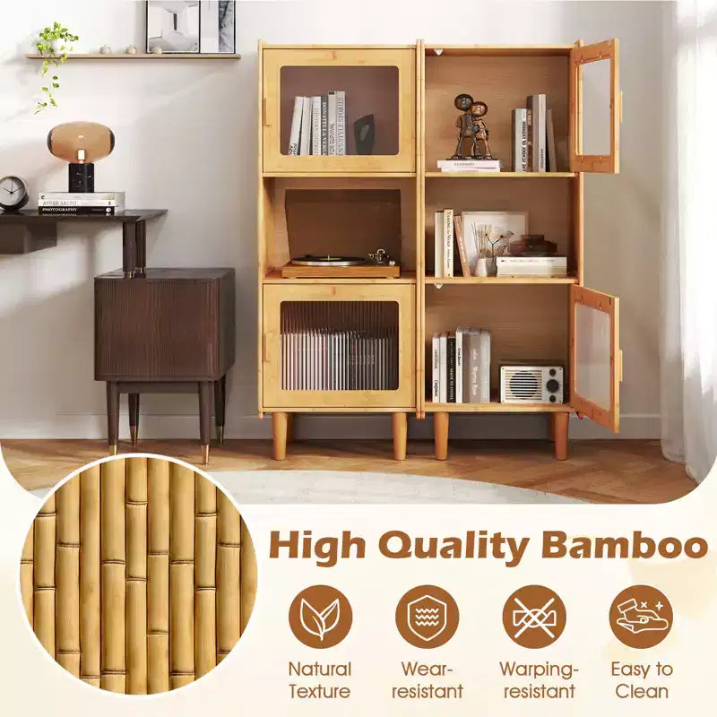 2 meubles de rangement de cuisine étroits en bambou avec compartiment ouvert et rangement