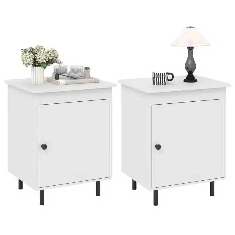 Costway 2PCS Nightstand Mid Century Modern End Table w/Door Heavy-Duty Metal Legs