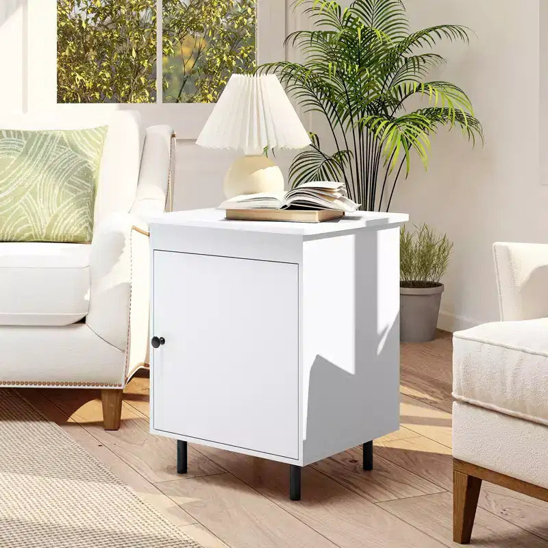 2 Tables de Chevet Mid-Century Modernes avec Porte et Pieds en Métal Robuste
