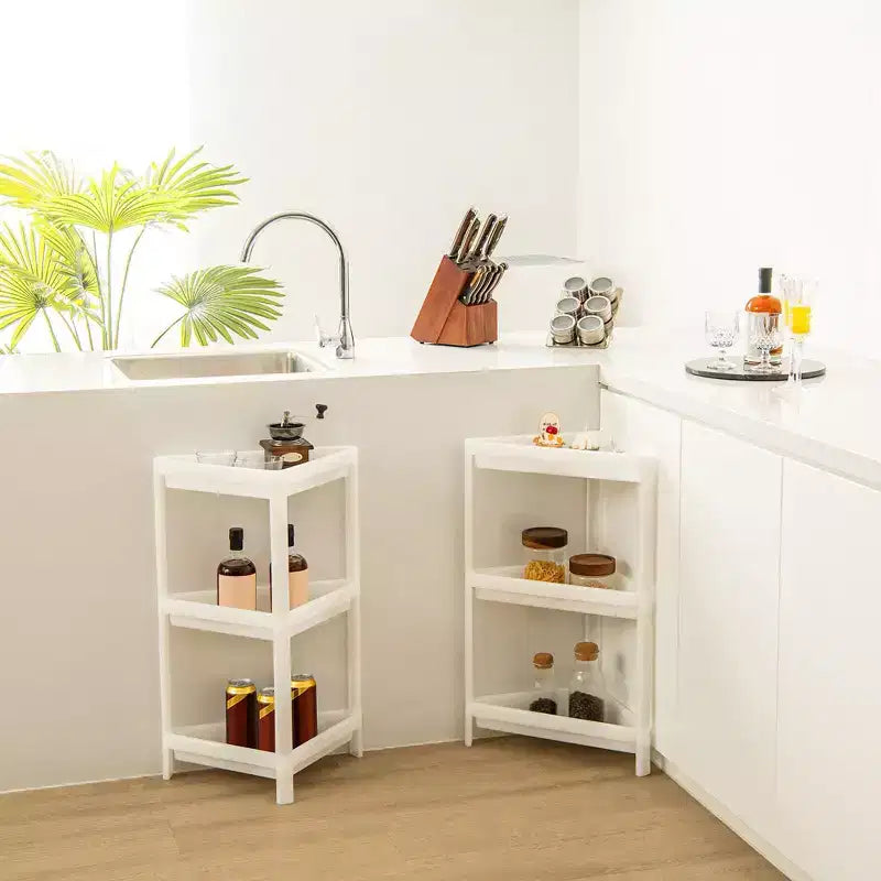 2 étagères d'angle de douche détachables à 3 niveaux pour comptoir et rangement d'angle