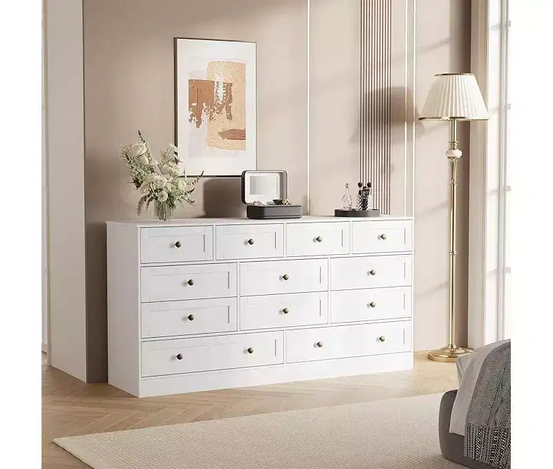 Commode de chambre à 12 tiroirs, commode en bois de 155 cm de large, commode meuble TV pour téléviseur de 65 pouces, organisateur de rangement de vêtements moderne pour salon